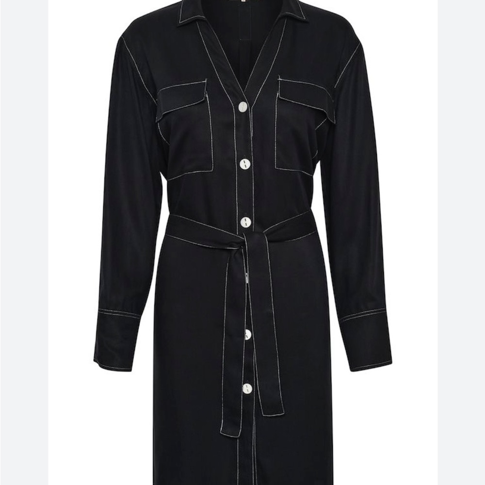Zara Button Up Tie Dress Black